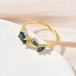 花柄の真鍮製ガラス製調節可能な指輪  ラックめっき  長持ちメッキ  鉛フリー＆カドミウムフリー  18KGP本金メッキ  ミックスカラー  9.5mm  usサイズ7 1/4(17.5mm)&nbsp;GL-CBA18A7-01G-B