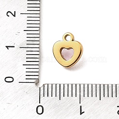 304ステンレスペンダント  ラインストーン付き  ハートチャーム  多面カット  ゴールドカラー  ライトローズ  9x8x3.5mm  穴：1.2mm&nbsp;STAS-Z199-02G-03