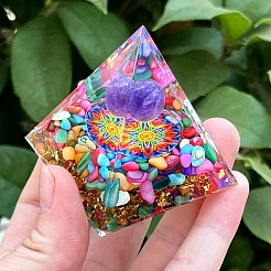 オルゴナイトピラミッド樹脂エネルギー発生器  レイキ天然アメジストボール、ホームオフィスデスク装飾用  60mm&nbsp;PW-WGFD72E-01