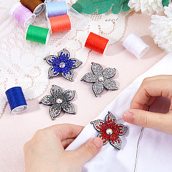 4個 4スタイルの花の模造皮革とラインストーンの装飾アクセサリー  ミックスカラー  48~51x50~51x5~5.5mm  1個/スタイル&nbsp;DIY-FH0007-09