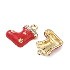 クリスマス合金エナメルペンダント  クリスマスソックスチャーム  ラインストーンビーズで  ゴールドカラー  レッド  15.5x12x3mm  穴：1.5mm&nbsp;ENAM-I073-02G-02