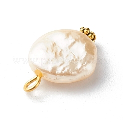 Absプラスチック模造真珠ビーズペンダント  鉄のパーツと  フラットラウンド  ベージュ  19.5~20x14.5x5mm  穴：2mm&nbsp;PALLOY-JF00834