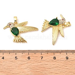 真鍮製マイクロパヴェキュービックジルコニアペンダント  カドミウムフリー＆鉛フリー  鳥  18KGP本金メッキ  濃い緑  23x22.5x5mm  穴：5x3mm&nbsp;KK-G533-06G-01