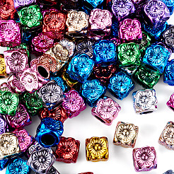 UVメッキ不透明アクリルヨーロピアンビーズ100個  大穴ビーズ  虹色の  ミックスカラー  花  8.5x8.5x8.5mm  穴：5mm&nbsp;PACR-TA0001-32A