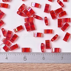 MIYUKIハーフティラビーズ  日本製シードビーズ  2の穴  （htl254)透明な赤いab  5x2.3x1.9mm  穴：0.8mm  約1250個/50g&nbsp;SEED-X0054-HTL254