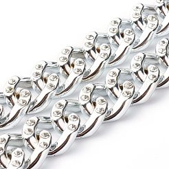 手作りのカーブチェーンブレスレット＆ネックレスセット  ccbプラスチックラインストーンリンキングリング付き  304ステンレスゲートリング  銀  8-5/8インチ（22~50cm）  2個/セット&nbsp;SJEW-JS01202
