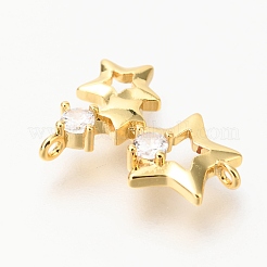 真鍮製マイクロパヴェクリアキュービックジルコニアペンダントリンク  スター  18KGP本金メッキ  13x17x2.9mm  穴：1mm&nbsp;ZIRC-O036-23G
