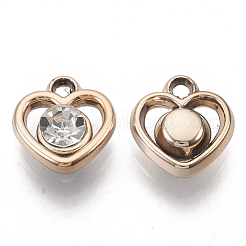 UVメッキアクリルチャーム  アクリルラインストーン付き  ハート  ライトゴールド  14x13x5mm  穴：1.8mm&nbsp;PACR-R245-04