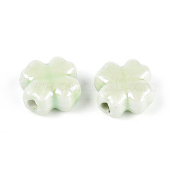 手作りの陶器ビーズ  4葉のクローバー  光沢釉の磁器  甘露  11.5~12x11.5~12x5.5~6mm  穴：1.8~2mm&nbsp;PORC-Z001-01G-01