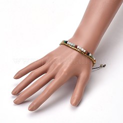 ナチュラルフラワーアマゾナイトビーズマルチ連ブレスレット  電気メッキ非磁性合成ヘマタイトビーズ  ナイロン糸  2-1/8インチ（5.5cm）&nbsp;BJEW-JB04120-02