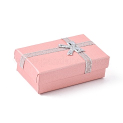 内部のちょう結びやスポンジでバレンタインデーの妻のギフトパッケージ厚紙のジュエリーセットボックス  ネックレスやペンダント用  長方形  ピンク  80x50x25mm&nbsp;CBOX-R013-4