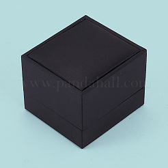 PUレザージュエリーシングルリング収納ボックス  正方形  ブラック  6.55x6x5.5cm&nbsp;CON-WH20010-02D