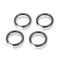 304ステンレススチールフープピアス  手動研磨ハギーイヤリング  ガンメタ色  12ゲージ  22x2mm  ピン：0.8mm（±0.1mm）  内径：18mm&nbsp;EJEW-P177-B-11