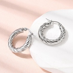 304ステンレススチール製ツイストリングフープピアス  ステンレス鋼色  24.5x4.6mm&nbsp;EJEW-Z146-01P-04