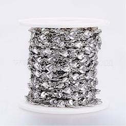 変色しにくい304ステンレススチール製リンクバーチェーン  ハンダ付け  スプールで  ハート  ステンレス鋼色  10x5x2mm  約32.8フィート（10m）/ロール&nbsp;STAS-G038-02A