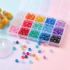 450 個 15 色の透明プラスチックビーズ  グリッターパウダー付き  バレル  ミックスカラー  9x6mm  穴：3.8mm  30個/カラー&nbsp;KY-YW0001-49