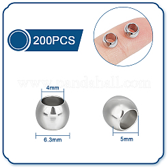 201ステンレススチールビーズ200個  ラウンド  ステンレス鋼色  6.3x5mm  穴：4mm&nbsp;STAS-UN0048-85