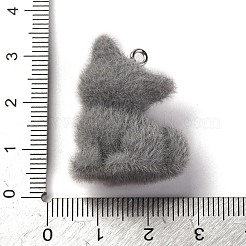 不透明樹脂のペンダント  プラチナトーンの鉄ループ付き  キツネのチャーム  グレー  27.5x21.5x15mm  穴：1.8mm&nbsp;RESI-Z029-01P-03