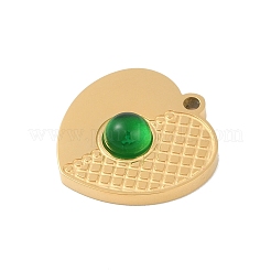 イオンプレーティング（IP）304ステンレススチールチャーム  ガラスと  ハート  ゴールドカラー  14x14x4mm  穴：1mm&nbsp;STAS-C108-14G