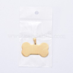 イオンプレーティング（IP）304ステンレスペンダント  鏡面研磨仕上げ  空白のスタンピングタグ  犬用の骨  18KGP本金メッキ  22x40x1.8mm  穴：8.5mm&nbsp;STAS-I140-07B-G