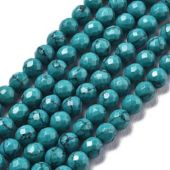 合成ターコイズビーズ連売り  染め  多面カット  ラウンド  7.5~8mm  穴：1mm  約48~49個/連  14.25~14.53インチ（36.2~36.9cm）&nbsp;G-L620-A01-8mm