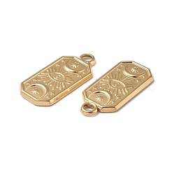 イオンプレーティング（IP）304ステンレスペンダント  月と目の長方形  18KGP本金メッキ  23x11x2mm  穴：2mm&nbsp;STAS-C066-23G