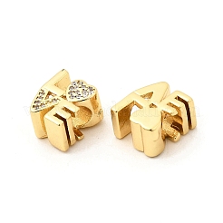 真鍮マイクロペーブクリアキュービックジルコニアヨーロッパビーズ  単語の愛  18KGP本金メッキ  11.5x10x7mm  穴：4mm&nbsp;X-KK-P344-03G
