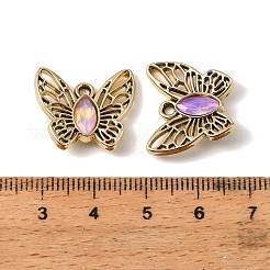 UVメッキ合金ガラスペンダント  バタフライチャーム  多面カット  ミックスカラー  アンティーク黄金  17.5x20x4mm  穴：1.8mm&nbsp;FIND-K032-31G