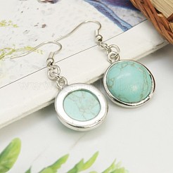 ファッション合成ターコイズピアス  真鍮製のピアスフック付き  半円/ドーム  44~45x18~19mm  ピン：0.6mm&nbsp;EJEW-E003-8