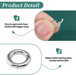 スターリングシルバーのスプリングゲート留め金2個925個  プラチナ  8x2mm  内径：4.5mm&nbsp;STER-HS0001-11