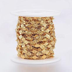 イオンプレーティング（IP）304ステンレススチールリンクバーチェーン  ハンダ付け  スプールで  花  ゴールドカラー  10x5x2mm  約32.8フィート（10m）/ロール&nbsp;STAS-G038-03G