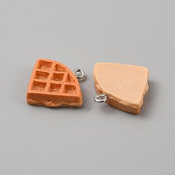 不透明樹脂ペンダント10個  模造パン  ワッフル  プラチナ合金ループ付き  ダークオレンジ  21.5x22.5x5mm  穴：2mm&nbsp;CRES-WH0017-06J-P