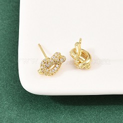 ノット真鍮マイクロパヴェキュービックジルコニアスタッドピアス  パヴェクラスターイヤリング  ラックめっき  長持ちメッキ  カドミウムフリー＆鉛フリー  18KGP本金メッキ  透明  7x11.5mm&nbsp;EJEW-C174-01G-06