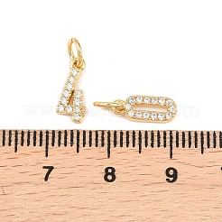真鍮マイクロパヴェクリアキュービックジルコニアペンダント  数字のチャーム  ゴールドカラー  10~11x3~4x2mm  丸カン：5x0.8ミリ  3.5mm内径&nbsp;KK-I478-01G