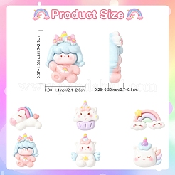 20 個の不透明な樹脂カボション  ユニコーン  ミックスカラー  17~27x21~28x7~8mm&nbsp;CRES-YW0002-72