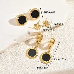 ステンレススチール製フラワー＆フラットラウンドピアスセット 3組  ゴールドカラー  10~30x10~15mm&nbsp;IB5590