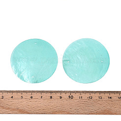 スプレー塗装された天然カピス貝のコネクタチャーム  ディスクリンク  淡いターコイズ  49x1mm  穴：1.5mm&nbsp;SSHEL-N039-03-01D