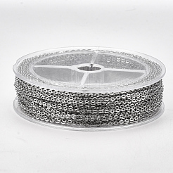 変色しにくい304ステンレススチールクロスチェーン  スプールで  ハンダ付け  ステンレス鋼色  2.5x2x0.3mm  約49.21フィート（15m）/ロール&nbsp;CHS-S005-03