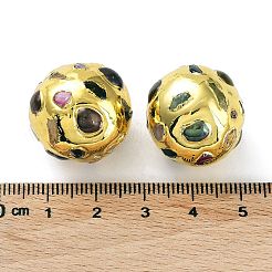 天然染色の白翡翠の丸いビーズ  ラックメッキ金色真鍮パーツと染色天然ケシパール付き  長持ちメッキ  ラウンド  21.5x21~21.5x20~20.5mm  穴：1mm&nbsp;KK-K348-22G