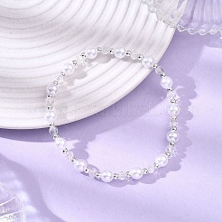 丸型ABSプラスチック模造真珠ビーズブレスレット  女性用ストレッチブレスレット  ホワイト  ビーズ：3~6mm  内径：2-1/4インチ（5.6cm）&nbsp;BJEW-JB12838