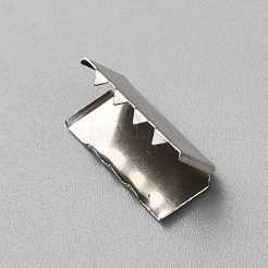 アイアン製カシメリボン止めエンドパーツ  ウェビングエンド  プラチナ  20x10x8mm&nbsp;FIND-WH0291-03A-P