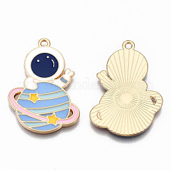 合金エナメルチャーム  カドミウムフリー＆鉛フリー  惑星を持つ宇宙飛行士  ライトゴールド  カラフル  32.5x22x1.5mm  穴：1.6mm&nbsp;X-ENAM-S126-021-RS