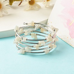 女性用 5 ループ ナチュラル ホワイト ムーンストーン チップ ビーズ ラップ ブレスレット  スチール形状記憶ワイヤーブレスレット  プラチナ  内径：2-1/8インチ（5.45cm）&nbsp;BJEW-JB01517-08