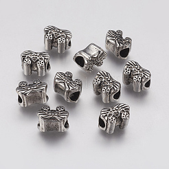 イオンプレーティング（IP）304ステンレススチールヨーロピアンビーズ  蝶結び  大穴ビーズ  アンティークシルバー  9x12.5x8mm  穴：4.5mm&nbsp;STAS-J022-016AS