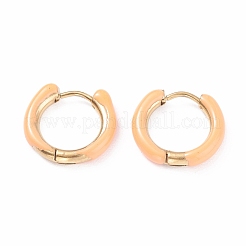 ツートンカラーの304ステンレススチール製チャンキーフープピアス（エナメル加工、女性用、イオンプレーティング（IP））  18KGP本金メッキ  ライトサーモン  10ゲージ  15~16x2.5~3mm  ピン：1mm&nbsp;EJEW-C043-11-08G