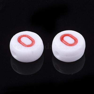 初期のアクリルビーズ  水平穴  フラットラウンド  ミックスカラー  文字.o  7x3.5~4mm  穴：1.2mm&nbsp;X-OACR-E001-20O-1