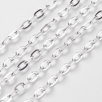 アイアン製アズキチェーン  溶接されていない  スプールで  フラットオーバル  カドミウムフリー＆鉛フリー  銀  5.9x3.9x1mm  約164.04フィート（50m）/ロール&nbsp;CH-1.0PYSZ-S-1