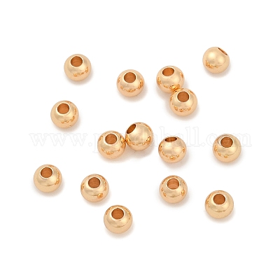 真鍮ビーズ  ラウンド  ラックめっき  長持ちメッキ  鉛フリー＆カドミウムフリー  14KGP本金メッキ  4x3mm  穴：1.8mm&nbsp;KK-E070-01H-14G-RS-1