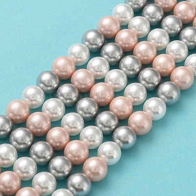 シェルパールビーズ連売り  グレードA  ラウンド  ミックスカラー  8mm  穴：1mm  約48~50個/連  16インチ&nbsp;BSHE-L017-20-1