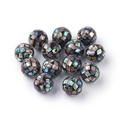 天然パウアシェルビーズ  ラウンド  ブラック  10mm  穴：1mm&nbsp;SSHEL-Q298-10mm-09-1